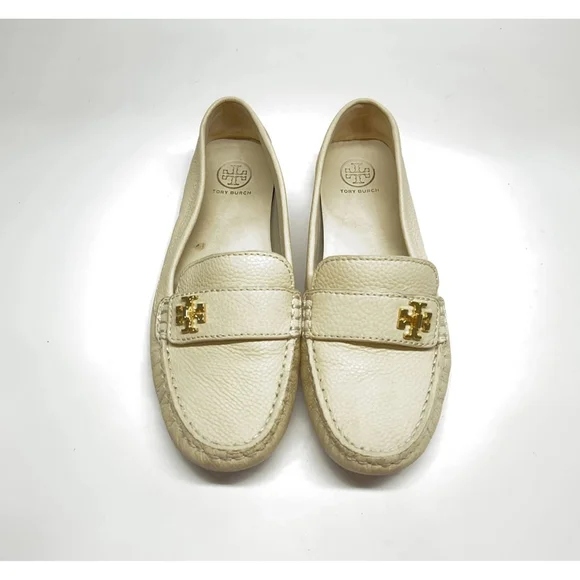 Tory Burch Kira Driver Cream Leather Loafers Size 7 - Picture 2 of 9